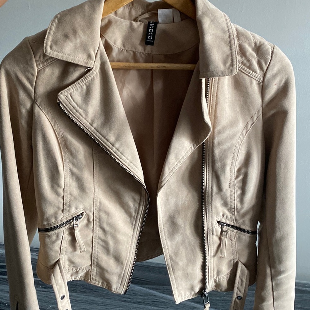 H&M Nude Faux Suede Moto Jacket